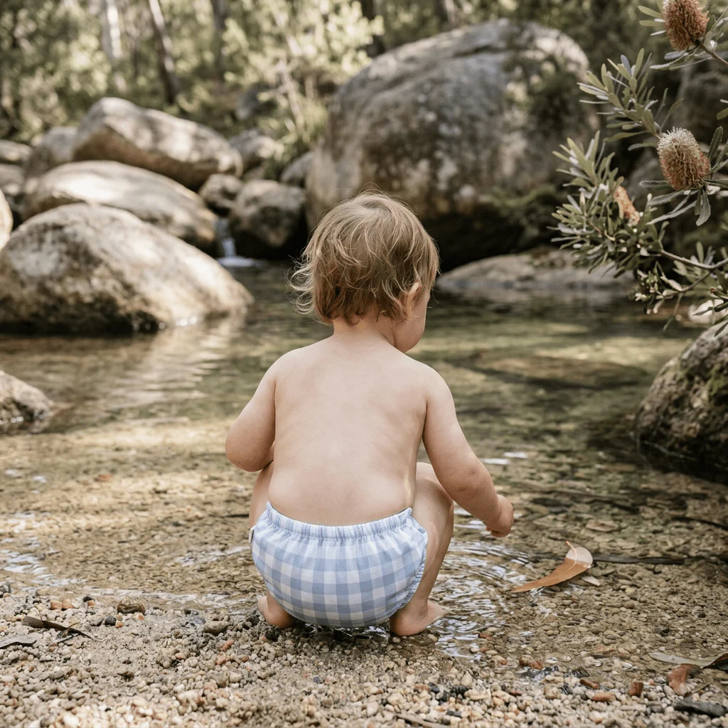 One-Size Reusable Mimi® Swim Nappy | Blue Gingham - Image 3